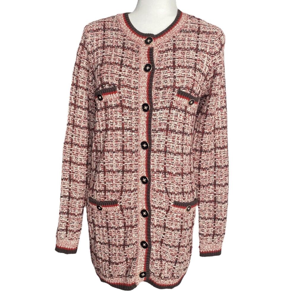 Cotton by Autumn Cashmere Womens Cardigan Button Down Sweater Brown Red Size S